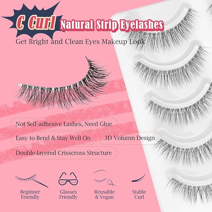 Natural Lashes Wispy Eyelashes 11MM Short Eye Lashes Pack 3D Volume Strip Lash Pack False Eyelashes Natural Look 7 Pair Siligli-VivaGrace Women