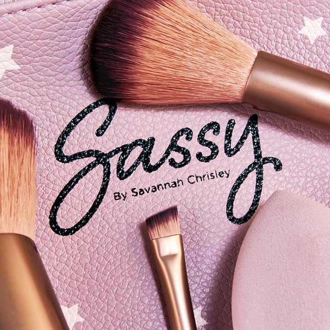 Sassy by Savannah Chrisley Sassy Brush Kit - Beauty Tool Kit for Women - All-in-One Beauty for Eyes and Face - Brush Kit Great for Makeup Application - Kit Includes Reusable Zipper Pouch - 4 Pc-VivaGrace Women