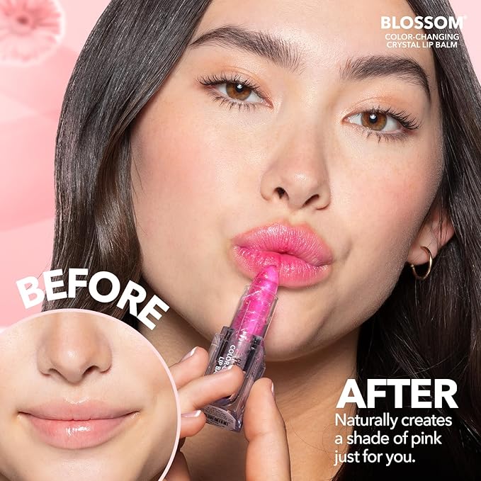 Blossom Moisturizing Color Changing Shimmering Lip Balm Sparkle Lip Stain Tint, Infused with Real Flowers, 3g, Electric Pink-VivaGrace Women