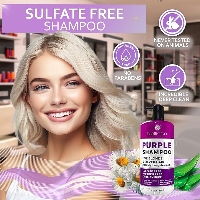 Purple Shampoo - Toner for Blonde Hair - Sulfate and Paraben Free - More Balanced Color Treated, Bleached, Silver, White and Gray Hair - No More Orange, Straw Yellow and Brassy Tones - Women and Men-VivaGrace Women