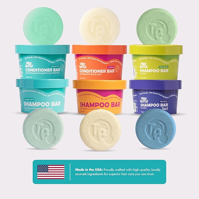 Castor Oil Shampoo & Conditioner Bar Set Bundle – With Peppermint Essential Oils & Biotin – Nourishing, Volumizing & Strengthening – Plastic-Free, Frizz Control – 7.8oz-VivaGrace Women