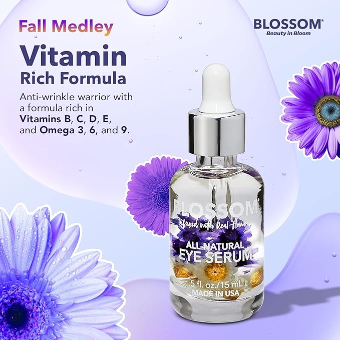 Blossom All Natural Organic Cruelty Free Moisturizing Eye Serum with Essential Oils, Infused with Real Flowers, Made in USA, 0.5 fl. oz., Fall Medley-VivaGrace Women