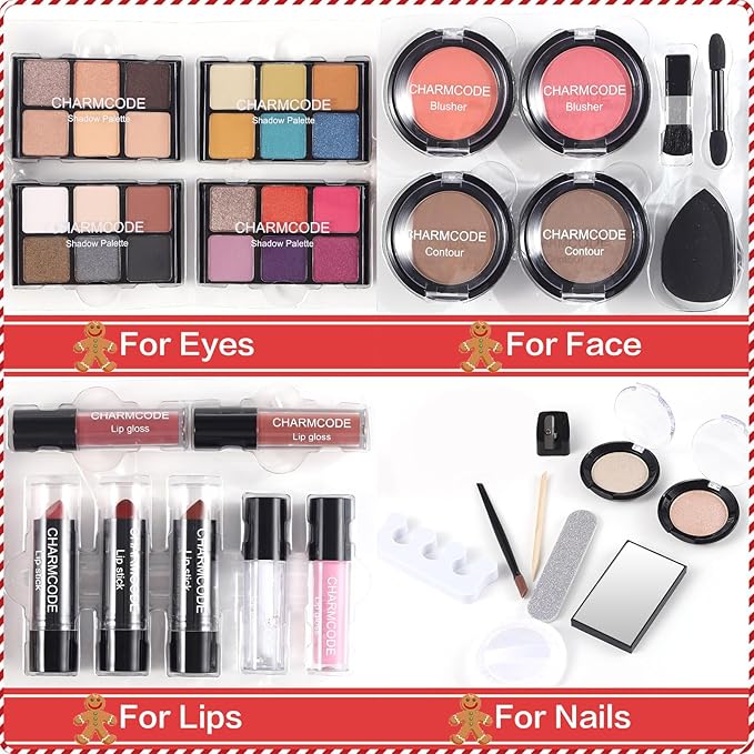 Makeup Kit for Women Full Kit - Eyeshadow Palette, Lipsticks, Lipgloss, Blushes, Contour, Highlighters, Makeup Pencil, False Eyelashes, Re-usable Train Case Gift Set for Teen Girls Starters Pros-VivaGrace Women