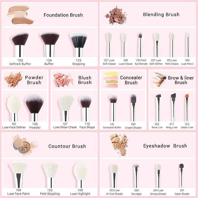 Jessup Brand 25pcs Professional Makeup Brush Set Beauty Cosmetic Foundation Powder Blusher Eyeshadow Blending Highlight Concealer Natural-Synthetic Hair Brushes Set (Pearl White/Silver)-VivaGrace Women