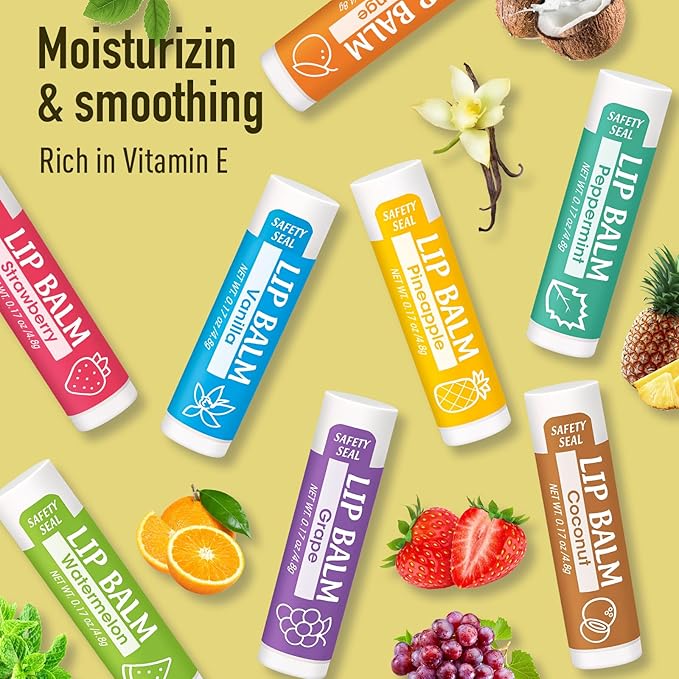 16 Pack Lip Balm, Natural Lip Balm Bulk with Vitamin E and Coconut Oil, Moisturizing Lip Balm for Dry Cracked Lips, Lip Balm for Stocking Stuffers - 8 Flavors-VivaGrace Women