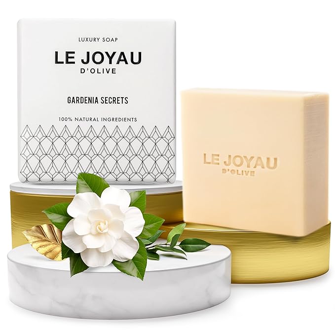 GARDENIA SECRETS | Gentle Cleanser made of Cold Pressed Virgin Olive and Essential Oils | Authentic Lebanese Recipe for Face & Body | Long Lasting Artisanal Bar Soap | Handmade & Aged 5 Months