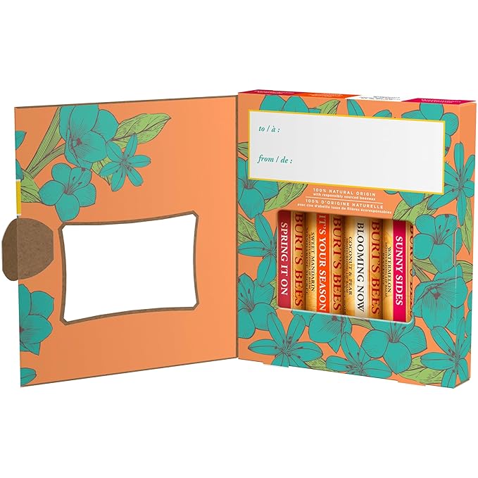 Burt's Bees Lip Balm Easter Basket Stuffers - Just Picked Gifts Set with Pomegranate, Watermelon, Sweet Mandarin, Coconut and Pear Natural Lip Treatment Tubes, 4, 0.15 oz.-VivaGrace Women