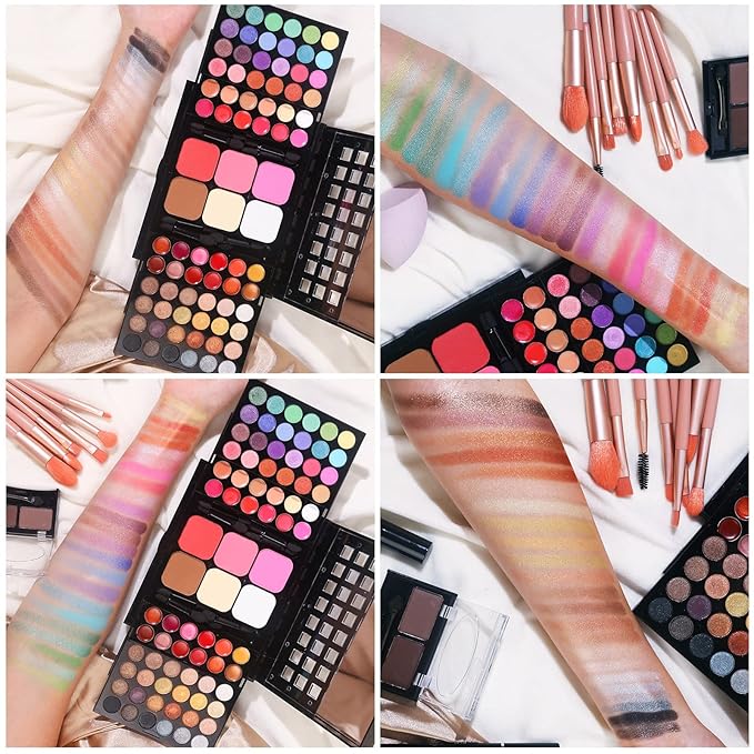 Full Makeup Kit with Applicator - 78 Color Cosmetic Gift Set Include Eyeshadow/Lipstick/Blush/Contour/Concealer, Mascara, Lip Liner, Eyeshadow Primer, Eyebrow Powder, Sponge and 8pcs Makeup Brush-VivaGrace Women