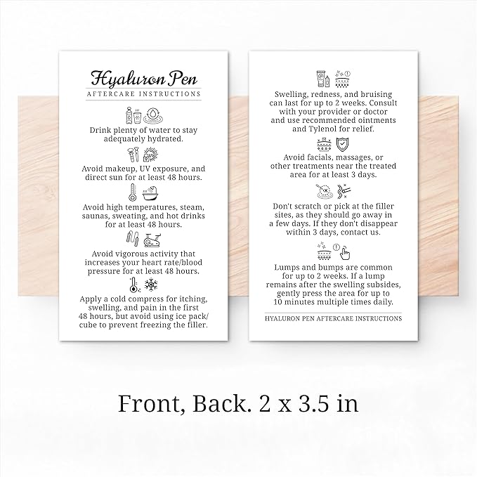 100 Pack - Premium Hyaluron Pen Lip Filler Aftercare Instructions Card 2 x 3.5" Accessories Supplies Kit Care - HP07A100_N-VivaGrace Women