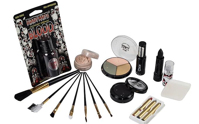 Bride Of Frankenstein Special Effects Makeup Kit - By Bloody Mary - Professional Halloween Monster SFX Makeup - Includes Lipstick, Foundation, Setting Powder, 3 Crayons, 4 Brushes, Eye Shadow & Sponge-VivaGrace Women