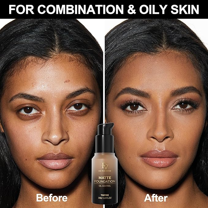 FV Full Coverage Liquid Foundation, Lightweight & Concealing, Long Lasting Matte Foundation Makeup with Flawless Finish, Oil Control Waterproof Foundation for Oily Skin (Toffee Matte)-VivaGrace Women
