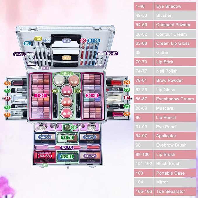 All-in-One Makeup Gift Set Carry All Makeup Kit for Women Full Kit With Aluminum Case Lipgloss Lipstick Concealer Blush Foundation Face Powder Eyeshadow Palette Cosmetic Palette #2-VivaGrace Women