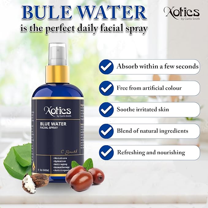 Xotics Blue Water Facial Spray - 8oz - Hydrating Face Mist with Aloe Vera - Refreshing Toner for Men & Women, Aftershave, Daily Moisturizing Splash for All Skin Types-VivaGrace Women