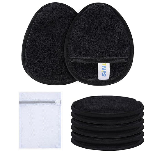 SINLAND Reusable Makeup Remover Pads For Face,Eye,Lips Microfiber Gentle Facial Cleansing Cloths for All Skin Types Friendly for Makeup Remover With Laundry Bag Black Pack of 6-VivaGrace Women