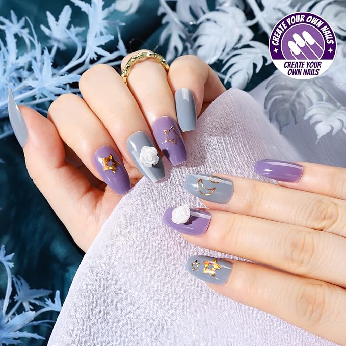Teenitor Medium Press On Nails, 12 Color Set, 288pcs Glossy Nails with Glue