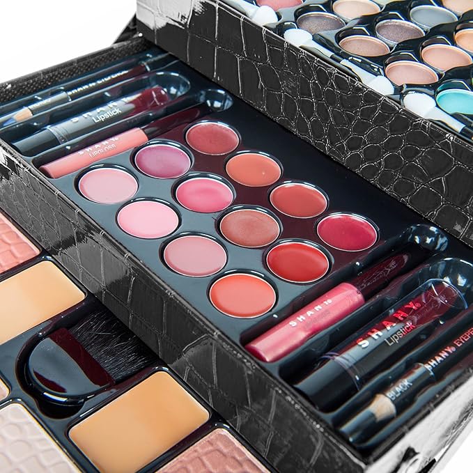 SHANY All In One Makeup Kit (Eyeshadow, Blushes, Face Powder, Lipstick, Eye liners, Makeup Pencils and Makeup Mirror - Makeup Set With Reusable Makeup Storage Box - Black-VivaGrace Women
