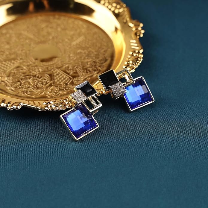 Vintage Crystal Square Drop Earrings Black Square Stud Earrings Gold Hollow Square Dangle Earrings Black Onyx Square Earrings Jewelry for Women-VivaGrace Women