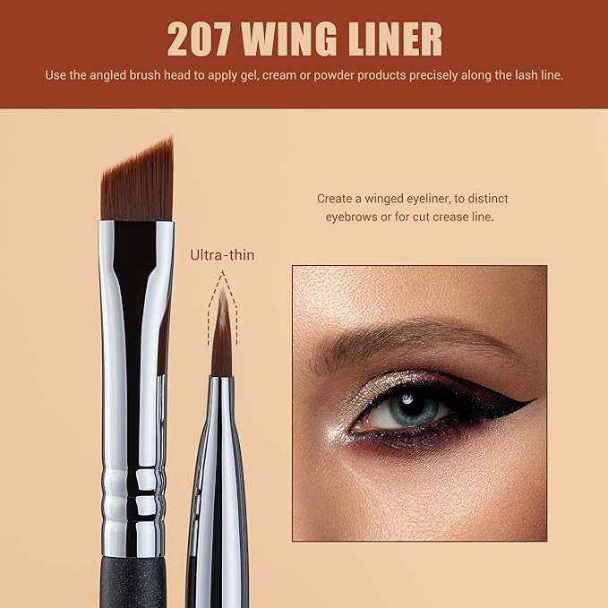 Jessup Eyeliner Brush Set, 3pcs Pro Precision Eyeliner Brushes Fine Point Angled Thin Gel Liquid Flat Winged Eye Liner Brush, Black T346-VivaGrace Women