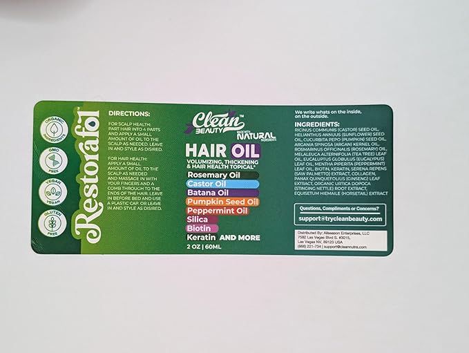 Clean Beauty Rosemary Hair Oil For Growth with Castor Oil Batana Oil Pumpkin Seed Oil Peppermint Oil Silica Biotin Collagen Keratin Saw Palmetto Horsetail Tea Tree Vit E Aloe Vera Jojoba (1 Pack)-VivaGrace Women