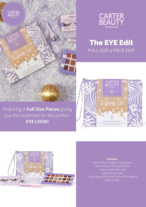 Carter Beauty The Eye Edit - Accentuates The Eyes - Transform Your Eye Makeup Look - Includes Mascara, Eyeshadow Palette, Gel Liner, Natural False Lashes - Vegan And Paraben Free - 5 Pc Gift Set-VivaGrace Women