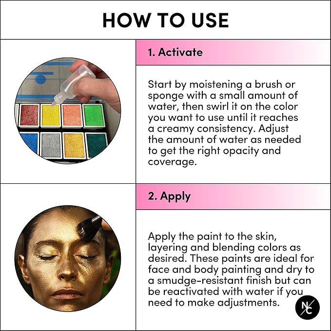 Metallic 12-Color Palette - Luxurious Water-Activated Makeup for Face & Body - Shimmering Shades for SFX, Cosplay, Theater, Film & TV Makeup Artists-VivaGrace Women