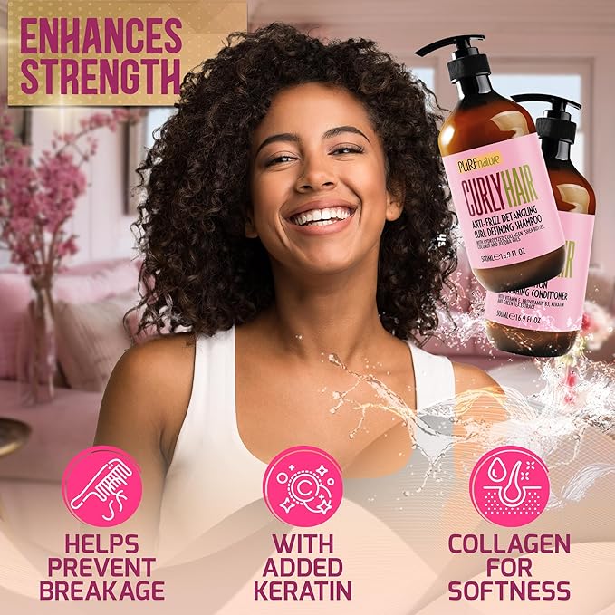 Curly Hair Shampoo and Conditioner Set - Sulfate Free and Color Safe - For Wavy, Frizzy, Fine, Black and Permed Styles - Moisturizing for Men and Women - Deep Curl Hydrating Products with Argan Oil-VivaGrace Women