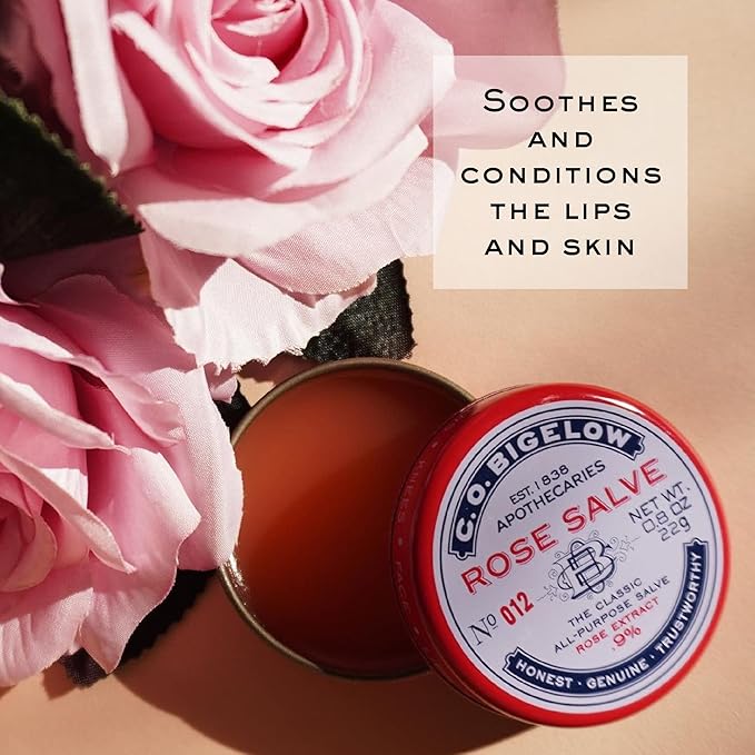 C.O. Bigelow All Purpose Salve Lip Balm Tins, Rose Salve Pack of 3 for Chapped Lips & Dry Skin - Moisturizing Lip, Cuticle 0.8 oz each-VivaGrace Women