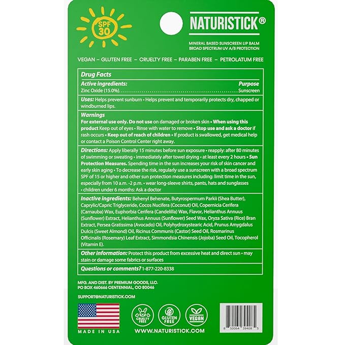 Naturistick SPF 30 Vegan Lip Balm – Mineral Sunscreen with Zinc Oxide | Broad Spectrum UVA/UVB Protection | 100% Natural, Coral-Friendly Formula | Oxybenzone Free | 5-Pack Spearmint | Made in USA-VivaGrace Women