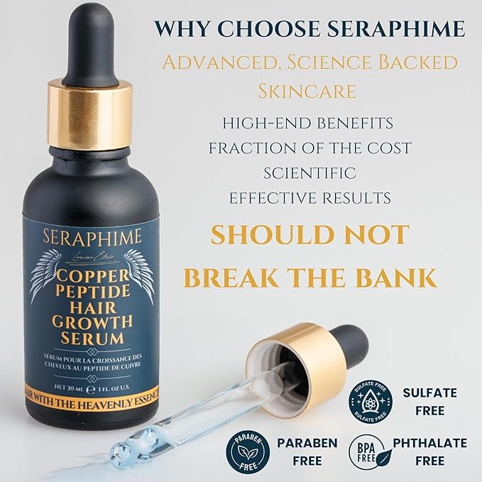 Copper Peptide Serum for Hair Growth - Caffeine, Niacinamide, Rosemary Oil, Saw Palmetto Hair Density Serum, Topical Tripeptide Scalp Care for Hair Thinning, Women & Men 1 fl oz-VivaGrace Women