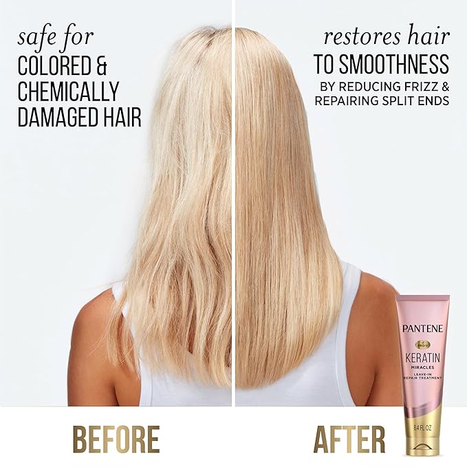 Pantene Keratin Leave-In Conditioner with Argan Oil, Protein Treatment for Dry, Damaged & Color-Treated Hair, Repairs Split Ends & Protects from Damage, Formaldehyde-Free, 8.4 Fl Oz-VivaGrace Women