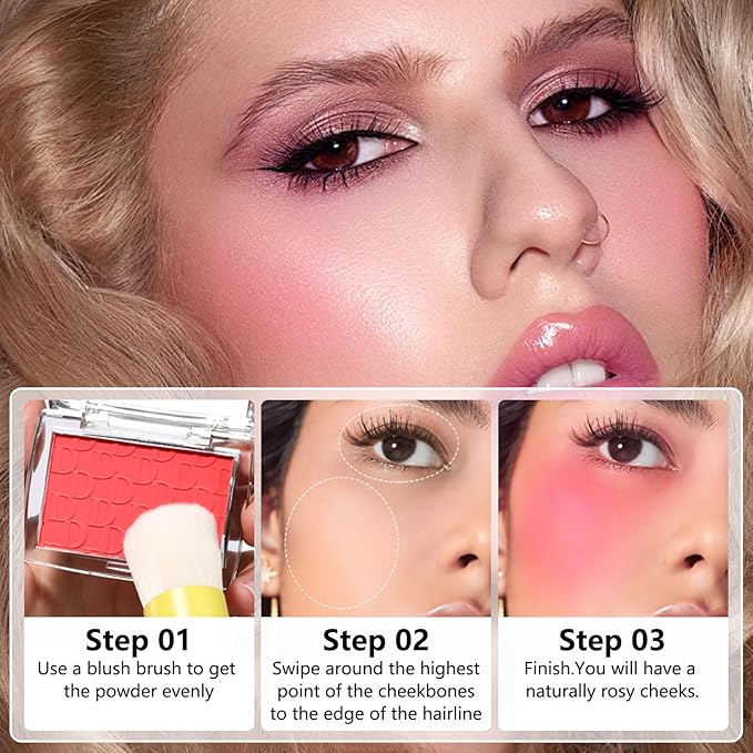Embossed Blush, Palette Pink Dark Powder Blush Palette-VivaGrace Women