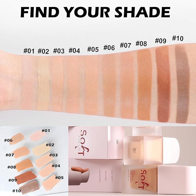 Soft Focus Liquid Concealer Foundation, Moisturizing High Coverage Liquid Foundation, Waterproof Long Lasting 24 HR Oil Control Foundation, Matte Lightweight Liquid Concealer for Women, 01-VivaGrace Women
