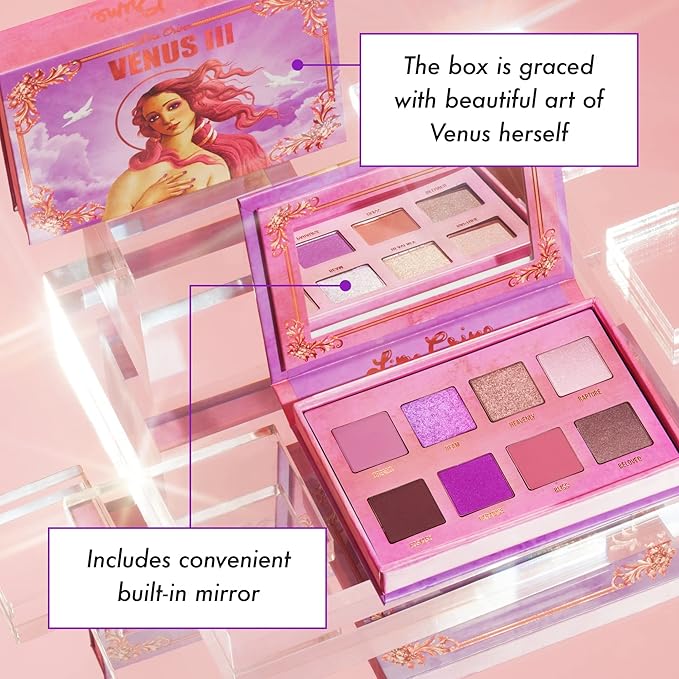 Lime Crime Eye & Face Palette, Venus 3-8 Shades in Matte, Glitter & Metallic Finishes of Dreamy Pinks & Purples - Highly Pigmented Color & Easy to Blend Formula - Mirrored Box - Vegan-VivaGrace Women