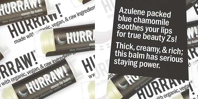 Hurraw! Moon Night Treatment (Blue Chamomile, Vanilla) Lip Balm, 5 Pack: Organic, Certified Vegan, Cruelty and Gluten Free. Non-GMO, 100% Natural Ingredients. Bee, Shea, Soy and Palm Free. Made in USA-VivaGrace Women