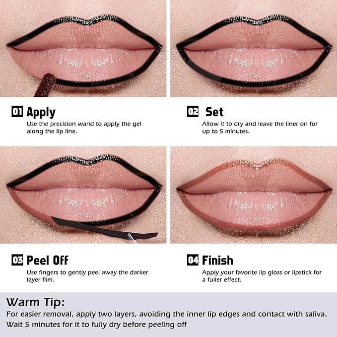 KIMUSE Peel Off Lip Liner Stain, Long Lasting Lip Tint Stain Peel Off, Waterproof, Transfer-Proof, Highly Pigmented Color Peel Off Lip Stain Liner, Matte Finish-VivaGrace Women