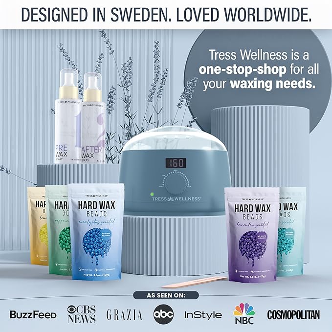 Tress Wellness Waxing Kit for Sensitive Skin – Safe for Face & Skin, Prep & Aftercare Spray, Easy to Use – At-Home Kit for Face, Bikini, Brazilian & Full Body - Digital Display, Blue-VivaGrace Women