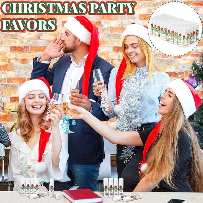 50 Pcs Christmas Lip Balms Mistletoe Gifts Bulk Christmas Vanilla Flavors Lip Balms Lips Moisturizer for Christmas Stocking Stuffers Xmas Party Supplies Favors-VivaGrace Women