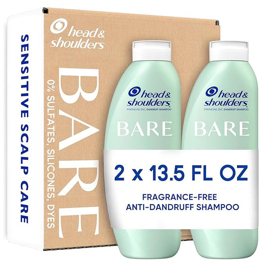 Head & Shoulders BARE Dandruff Shampoo Twin Pack, Fragrance-Free, Sensitive Scalp Care, Sulfate-Free, Silicone-Free, Dye-Free, Eco-Friendly Bottles, Safe for All Hair Types, 13.5 Fl Oz Each (Set of 2)-VivaGrace Women