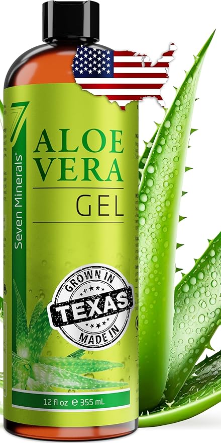 Seven Minerals Organic Aloe Vera Gel from freshly cut 100% Pure Aloe - Big 12oz - HighestQuality, Texas grown, Vegan, Unscented - For Face, Skin, Hair, Sunburn relief-VivaGrace Women