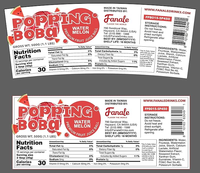 Fanale Watermelon Popping Boba Pearls, Vegan, Non GMO, Gluten Free, Fat Free, Perfect for Bubble Tea, Smoothies, Ice Cream, Desserts, and Beverages.-VivaGrace Women