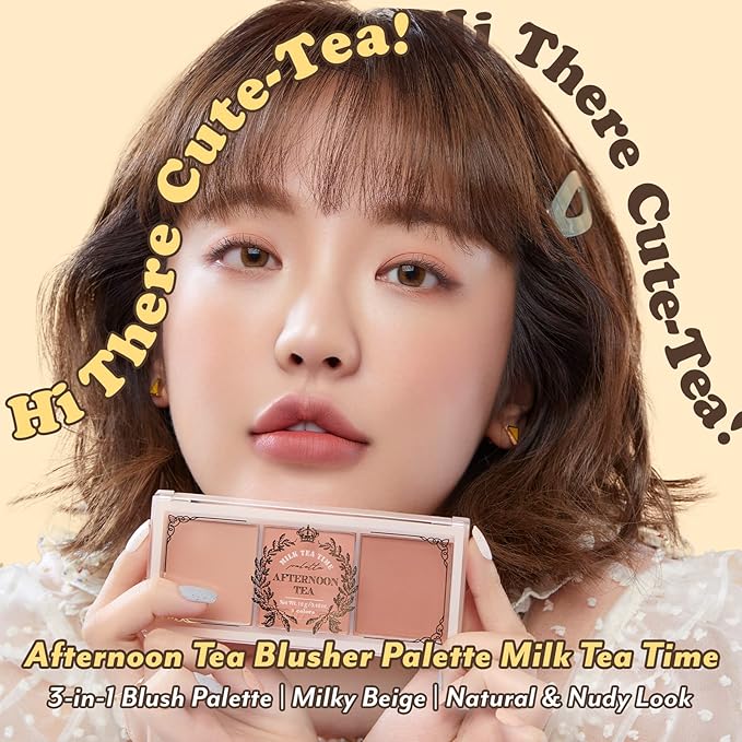 I'm Meme Palette - Afternoon Tea Blusher | Milk Tea Time, Blush for Cheek, Natural & Neutral, Buildable & Blendable, 3 Shades Palette, Matte Powder Blush for Face & Cheeks, For All Skin Tones, 0.42 oz-VivaGrace Women