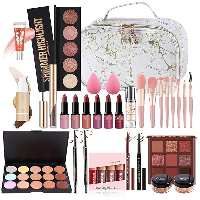 All-in-one Holiday Make up Gift Set | Makeup Kit for Women Full Kit Essential Starter Bundle Include Eyeshadow Palette Lipstick Blush Foundation Concealer Face Powder Mascara Lipgloss Brush-VivaGrace Women