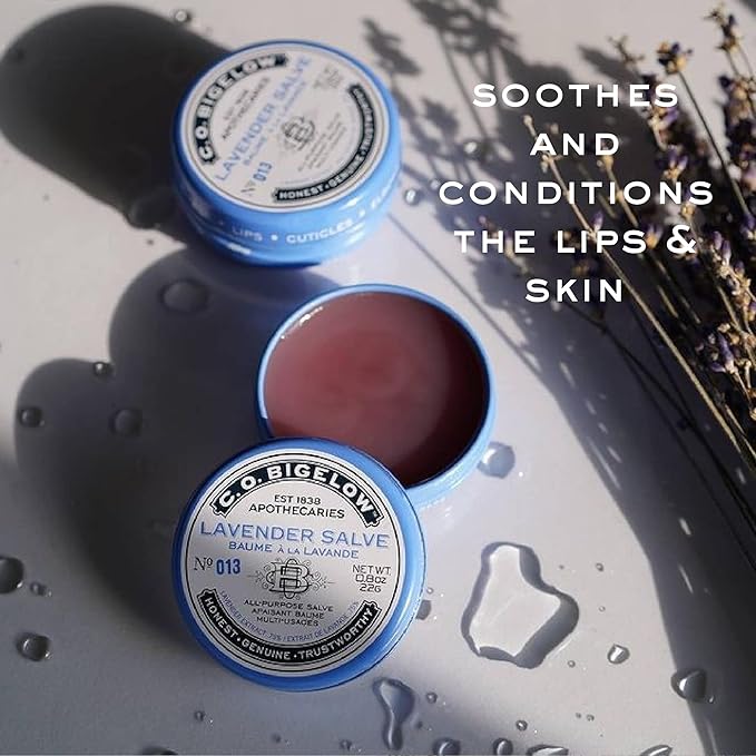 C.O. Bigelow All Purpose Salve Lip Balm Tins, Lavender Salve Pack of 3 for Chapped Lips & Dry Skin - Moisturizing Lip, Cuticle and Skin Salves, 0.8 oz each-VivaGrace Women