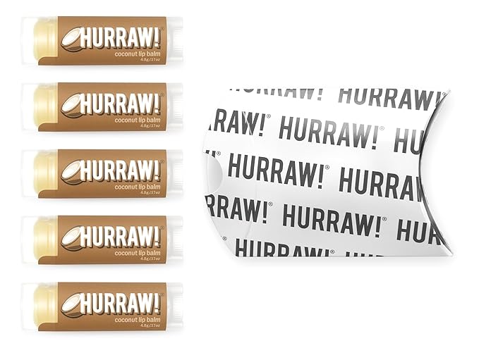 Hurraw! Coconut Lip Balm, 5 Pack: Organic, Certified Vegan, Cruelty and Gluten Free. Non-GMO, 100% Natural Ingredients. Bee, Shea, Soy and Palm Free. Made in USA-VivaGrace Women