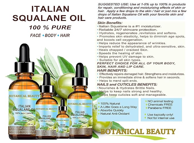 SQUALANE Italian Olive. 100% Pure Natural Undiluted Oil. 4 fl.oz- 120ml. 100% Ultra-Pure Moisturizer for Face, Skin, Body, Hair. Reliable 24/7 Skincare Protection-VivaGrace Women