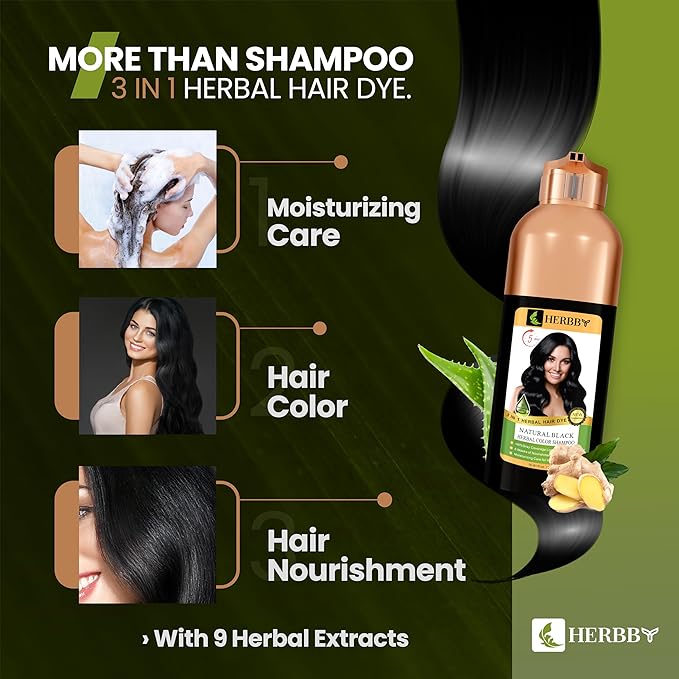 Hair Color Shampoo for Gray Hair Coverage&Color Transform with 9 Herbal Extracts –Long Lasting(6-8 Weeks),Shiny,Evenly Colored,Instant Hair Dye Shampoo&Conditioner,500 Ml (NATURAL BLACK COLOR)-VivaGrace Women