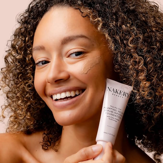 Nakery Full Coverage Plumping Liquid Foundation - Serum Infused Makeup with Niacinamide & Hyaluronic Acid for All Skin Types - Medium-VivaGrace Women