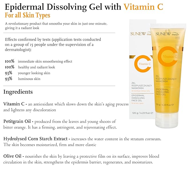 SunewMed+ Vitamin C Epidermal Dissolving Face Gel for all Skin Types Vitamin C Gel for Face Exfoliating 4.06 Fluid Ounce