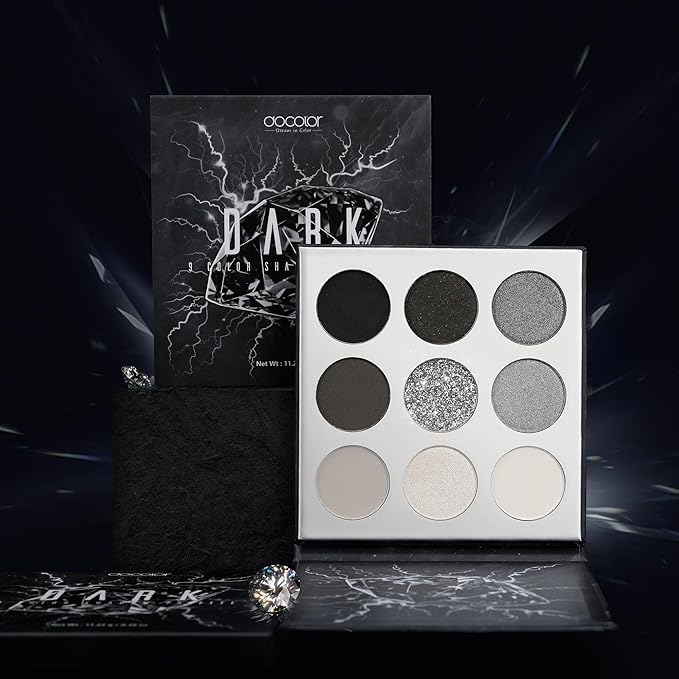 docolor Eyeshadow Palette 9 Colors Black Eyeshadow Gemstone Shadow Palette Highly Pigmented Mattes Shimmers Smokey Glitter Cream Colorful Powder Blendable Long Lasting Waterproof Makeup Palette-VivaGrace Women