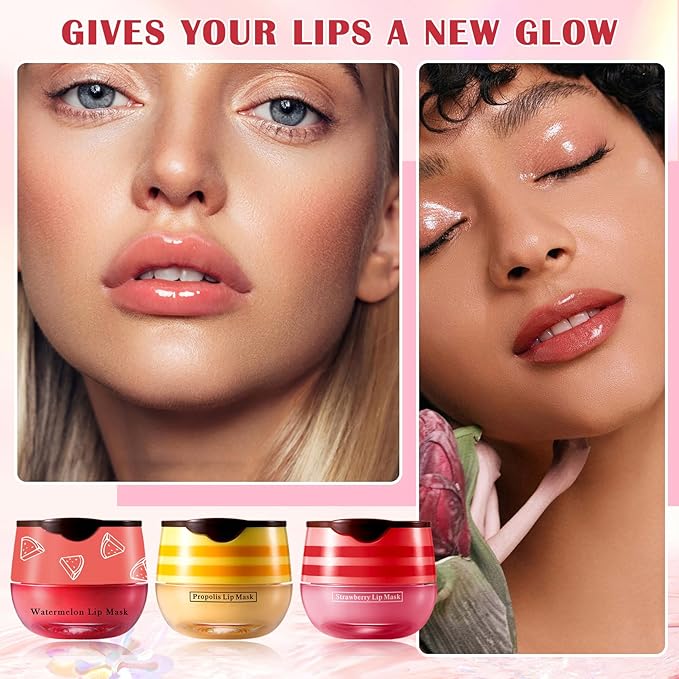 Honey Lip Balm (Strawberry, Watermelon) - Smooth, Hydrating Propolis Lip Mask Overnight Scrubs Exfoliator, Natural Ingredients, Lip Care Set-VivaGrace Women